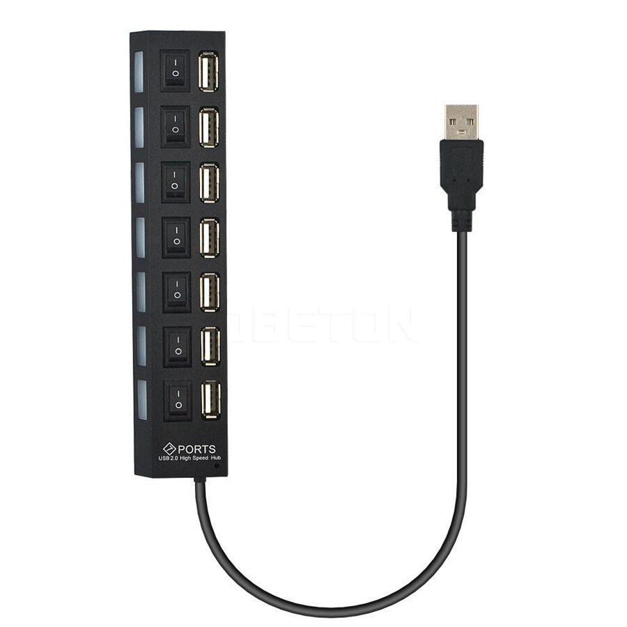 Adaptador Divisor USB de Alta Velocidad de 7 Puertos USB 2.0 HUB con Interruptor LED On Off para portátil PC Escritorio 