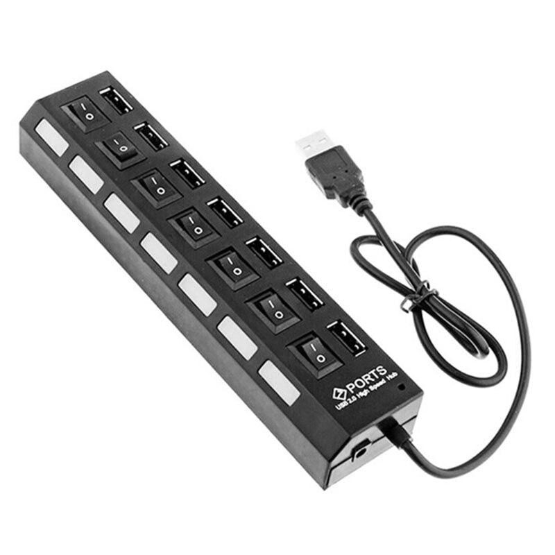 Adaptador Divisor USB de Alta Velocidad de 7 Puertos USB 2.0 HUB con Interruptor LED On Off para portátil PC Escritorio 