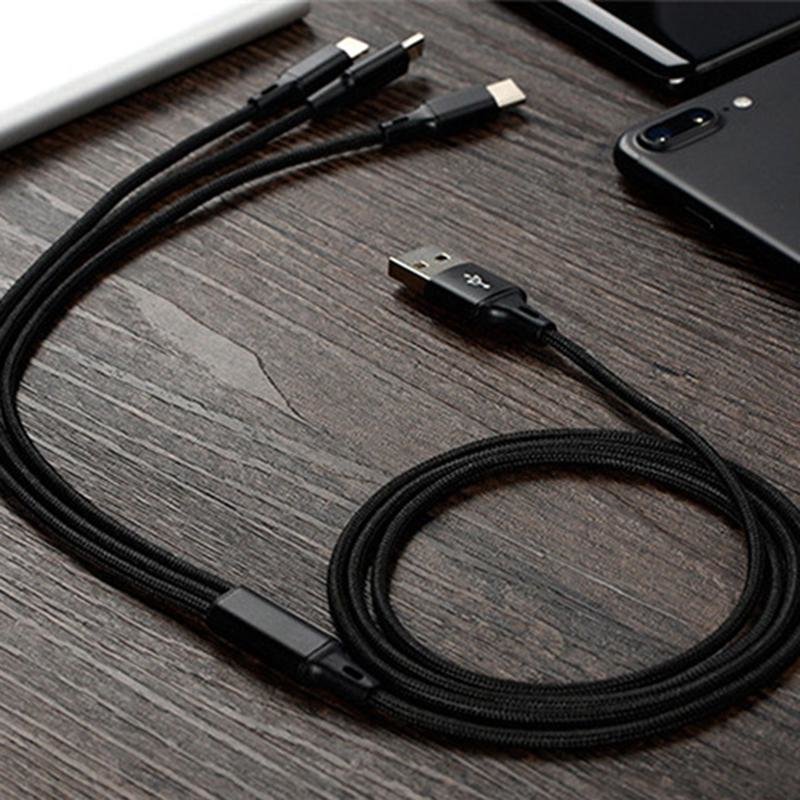 Cable Carga 3 en 1 USB Sync Datos Micro USB Tipo C iPhone Negro