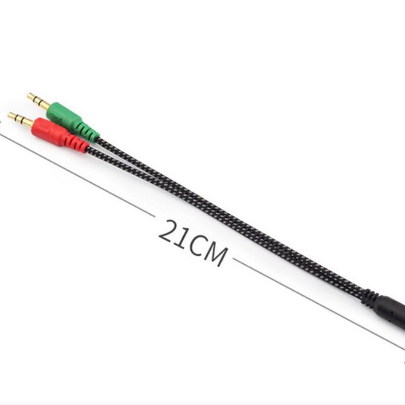 Cable Nylon 3.5mm Jack Macho a 3.5mm Hembra Micrófono y Auricular Ampliación Aux Audio Splitter 21cm