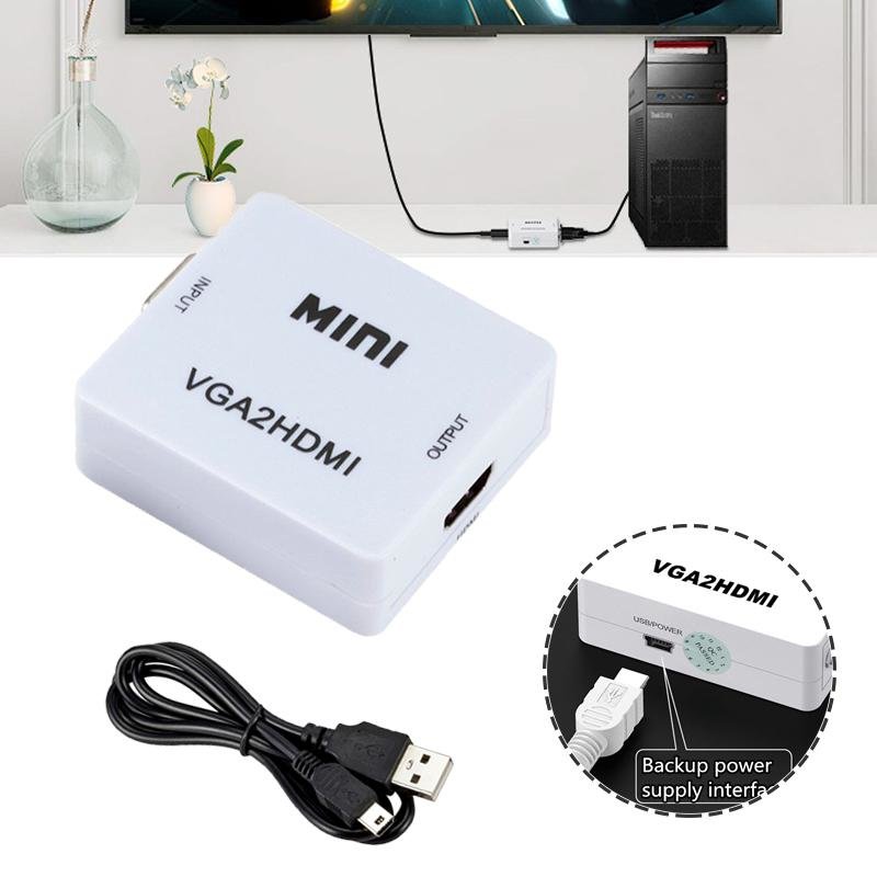 Convertidor Caja Vga Hembra A 1080p Hdmi Macho Video Audio Laptop Proyector PC TV Adaptador