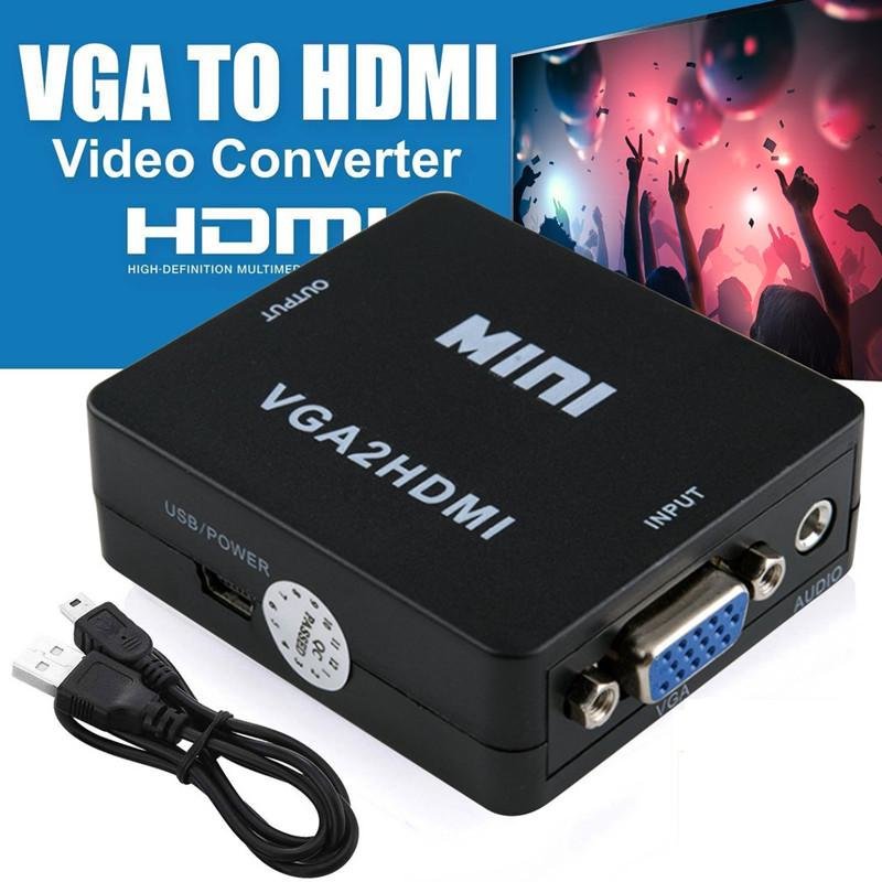 Convertidor Caja Vga Hembra A 1080p Hdmi Macho Video Audio Laptop Proyector PC TV Adaptador