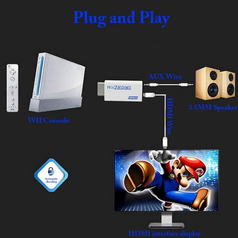 Adaptador Wii Hdmi, Adaptador convertidor Wii a Hdmi 720/1080p Hd con  salida de audio de 3.5 mm, Convertidor Wii 2 Hdmi para Wii Monitor Beamer TV