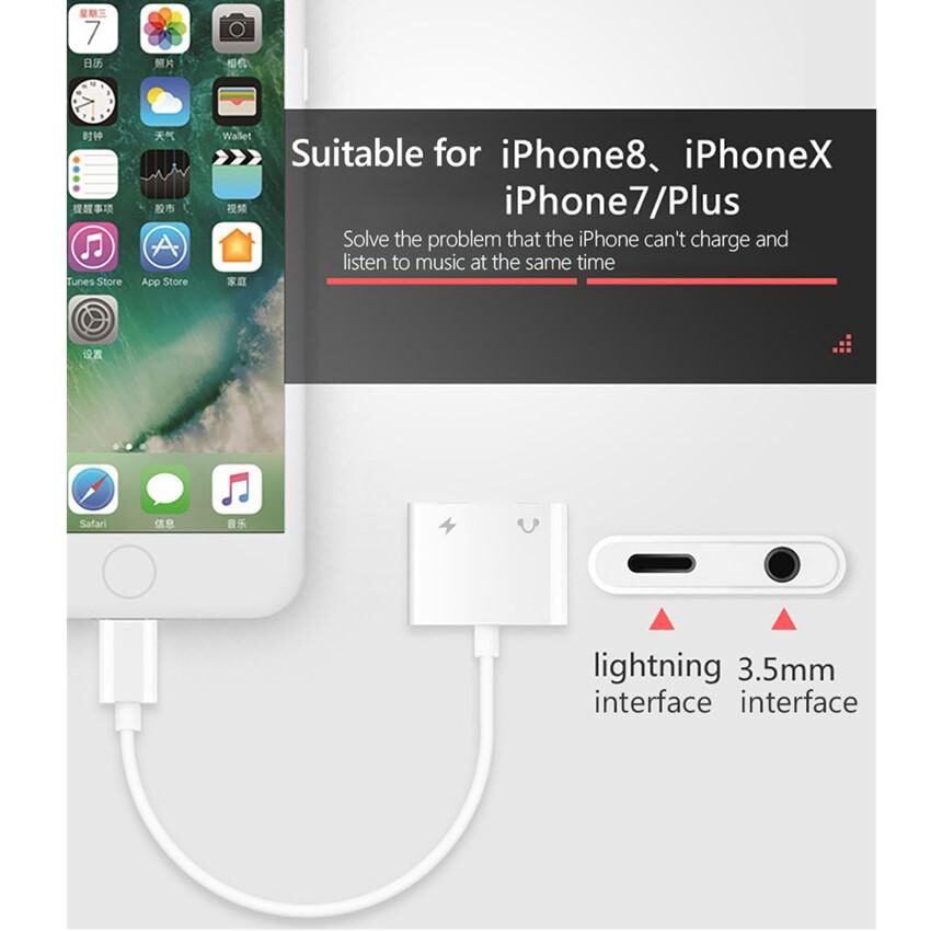 Convertidor Teléfono Apple Lightning 2 en 1 Cargador Adaptador Auriculares Carga 3.5mm Conector AUX Splitter iPhone XS MAX XR X 7 8 Plus IOS 12