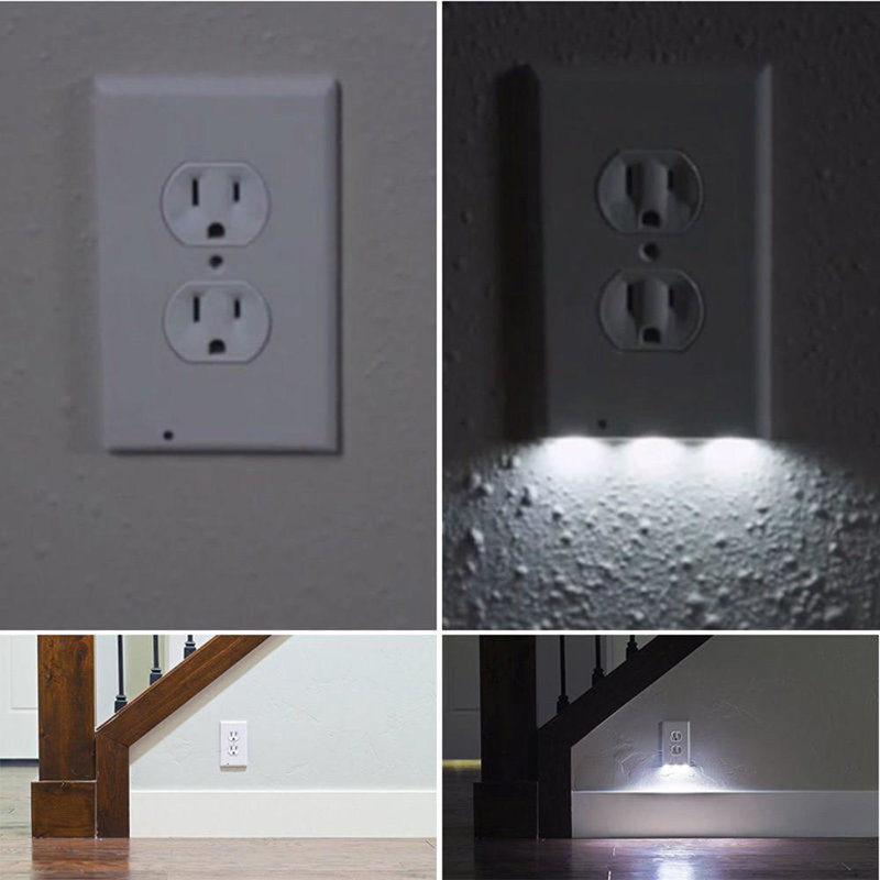 Cubierta Con Sensor Noche De Toma Corriente Con Luz LED Pasillo Salida Emergencia Duplex Enchufe