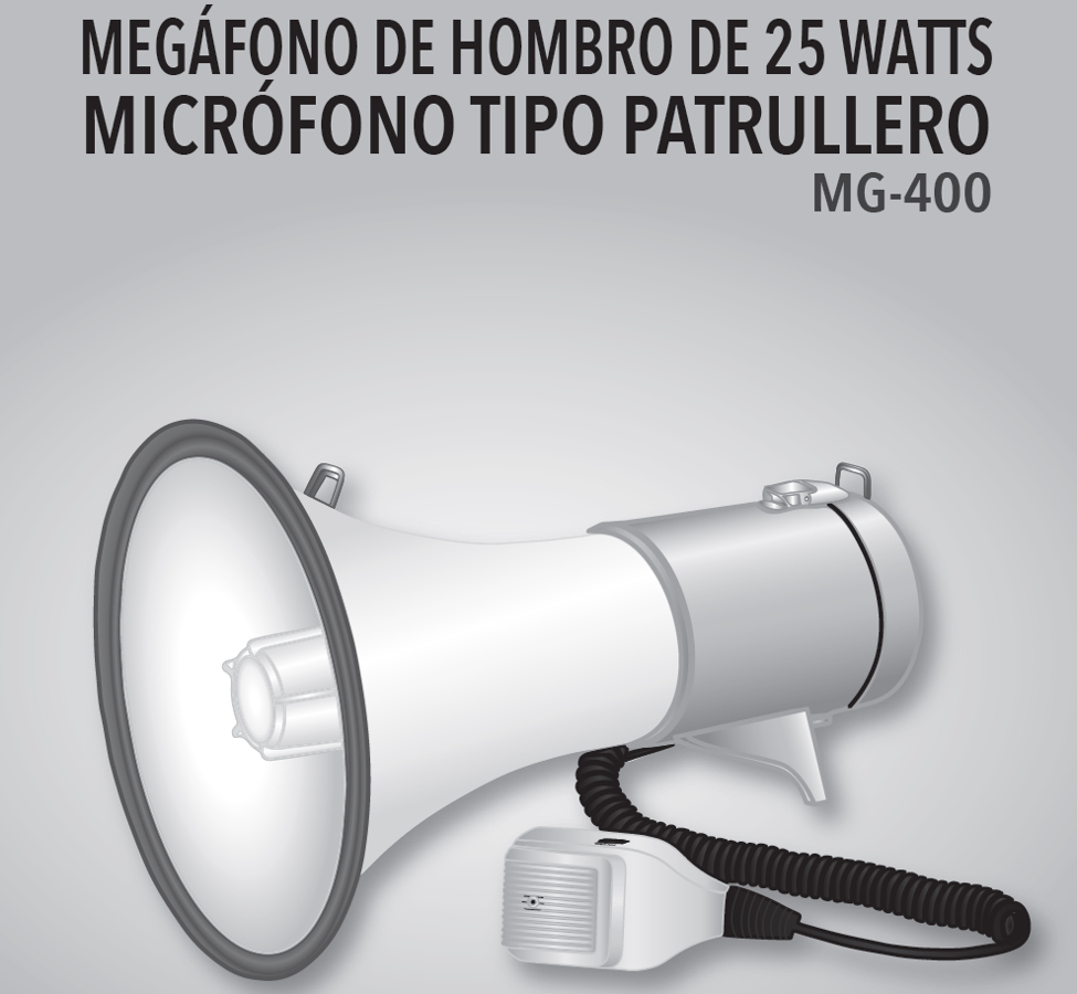 Megáfono 25W con micrófono tipo patrullero para hombro MG-400 Conciertos Bocina Amplificador Patrullero Eventos