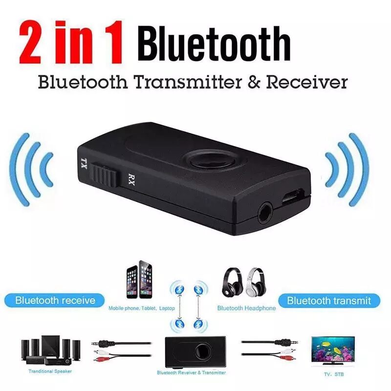 2 en 1 Bluetooth V4.2 Transmisor Receptor Inalámbrico A2DP 3.5mm Adaptador Audio Estéreo Dongle para TV Coche Altavoces Casa MP3 MP4