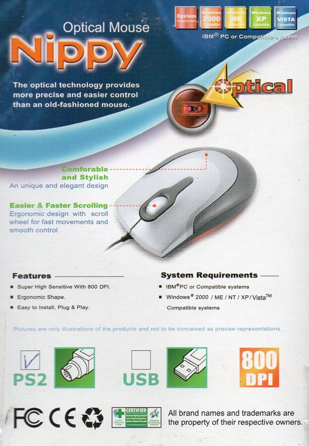 Mouse Optical Nippy PS2 800DPI MO-S233PS0370 5V 20Ma 