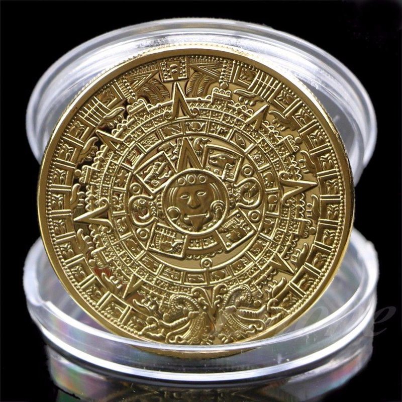 Moneda Regalo Chapado En Oro Maya Azteca Calendario Souvenir