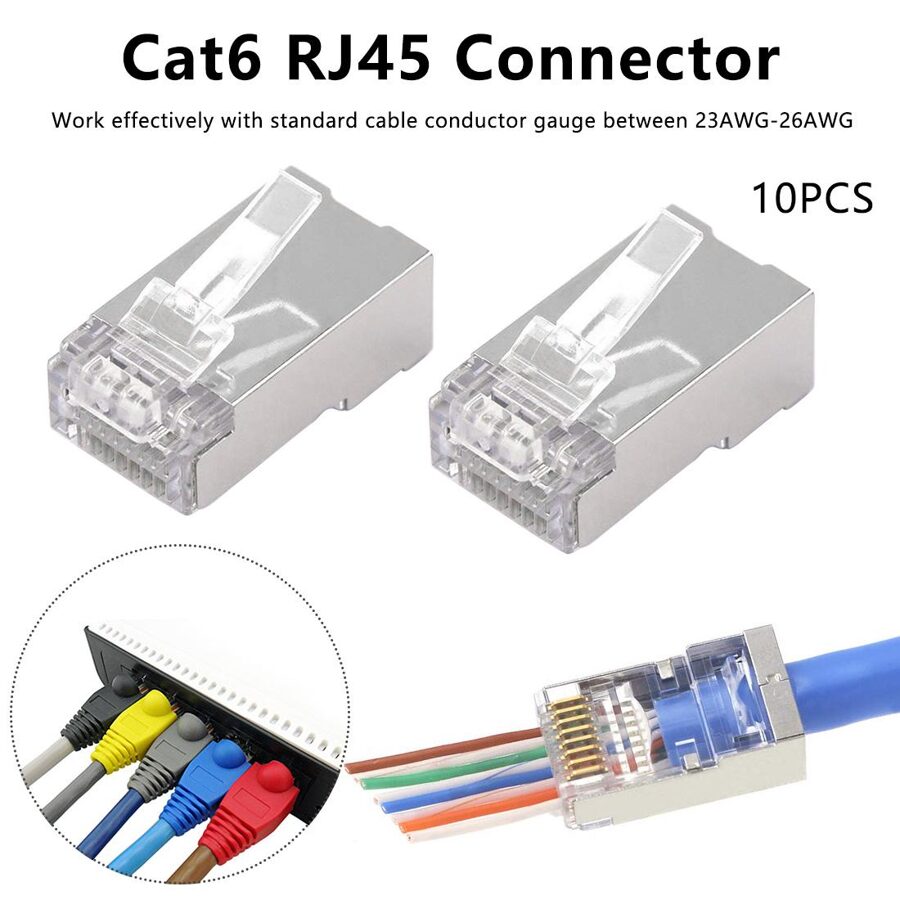10x Conectores Cable Red Cat6 RJ45 Crimpado Plateado Alta Calidad Cabezal Ethernet Modular 