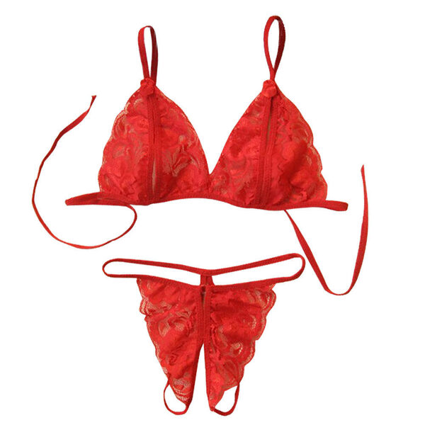 Bikini Sujetador T-back Tanga Ropa Interior 1 conjunto Atractivo Flor Encaje Mujer Apertura Frontal Rojo