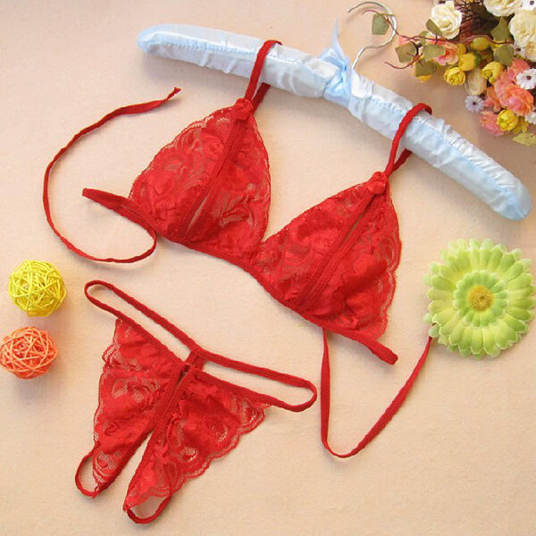 Bikini Sujetador T-back Tanga Ropa Interior 1 conjunto Atractivo Flor Encaje Mujer Apertura Frontal Rojo