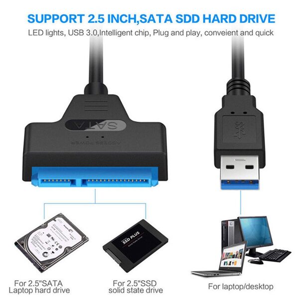 Cable USB 3.0 a SATA 22 Pin 2.5" Disco Duro Estado Sólido Controlador SSD Adaptador Convertidor