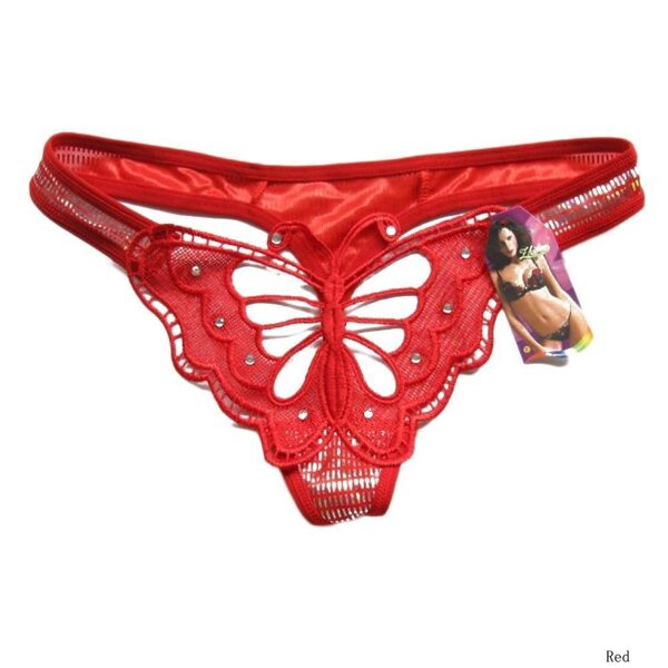 Hilo Rojo Lencería G-String Sexy V-String Encaje Mujer Blossomy Mariposa Hueco Hot