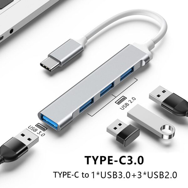 Hub 4 en 1 USB 3.0 Tipo C Base Expansión Adaptador Divisor Múltiple 4 Puertos OTG Xiaomi Huawei Teléfono Macbook Pro puertos USB 3.0 / 2.0