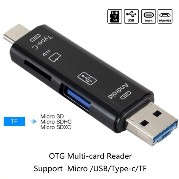 Lector Tarjetas OTG Universal Tipo C  Micro USB y USB 5 en 1 Alta Velocidad TF/USB microSD TF Conector