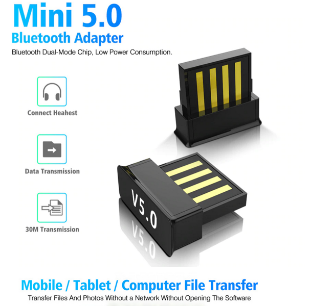 Mini Adaptador USB Bluetooth BT 5.0 Inalámbrico BLE Computadora de Audio Datos Transmisor Receptor Dongles Auriculares Laptop 30m